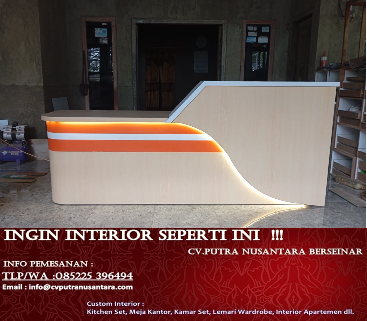 Jasa Pembuatan Meja Reseptionis HPL Custom Design
